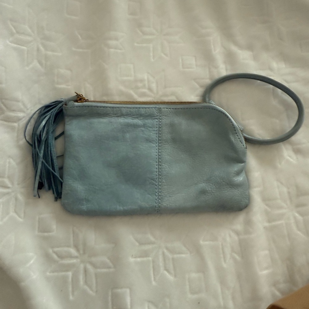 Elegant Blue Leather suede wristlet